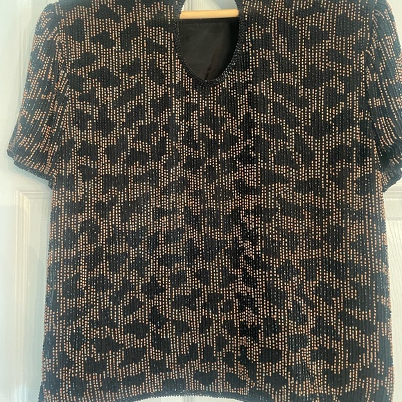 VINTAGE Stenay 100% silk Leopard print beaded crew neck short sleeve top - Picture 5 of 12